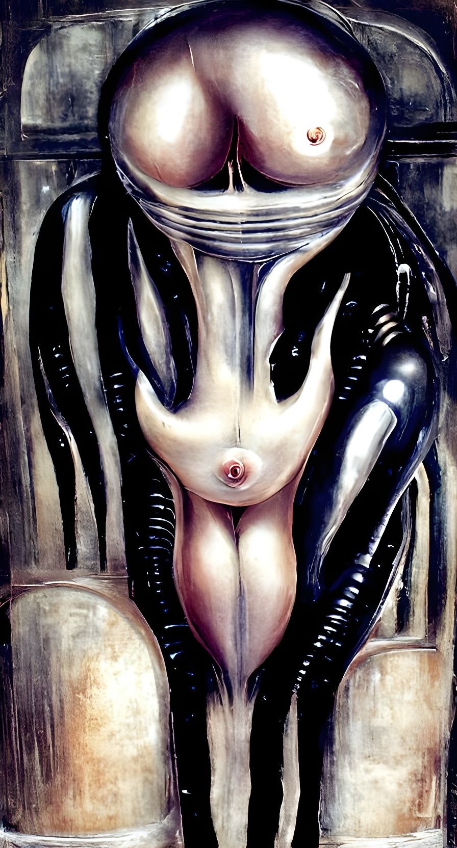 Surreal Biomechanical Woman, Giger Style Painting