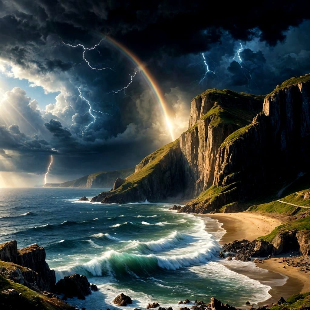 Dramatic Rainbow Landscape with Storm and Sunshine