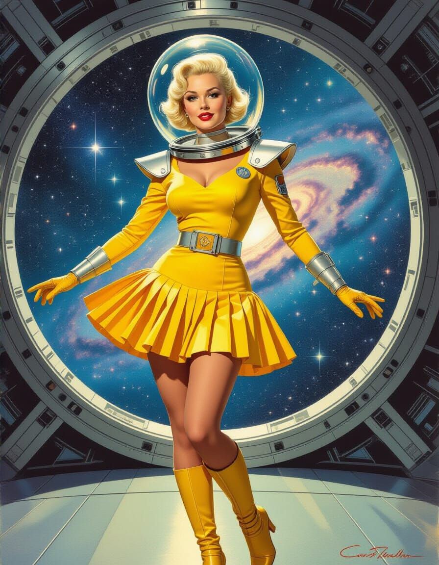 Joi Lansing as Space Cadet in Retro Sci-Fi Oil Painting