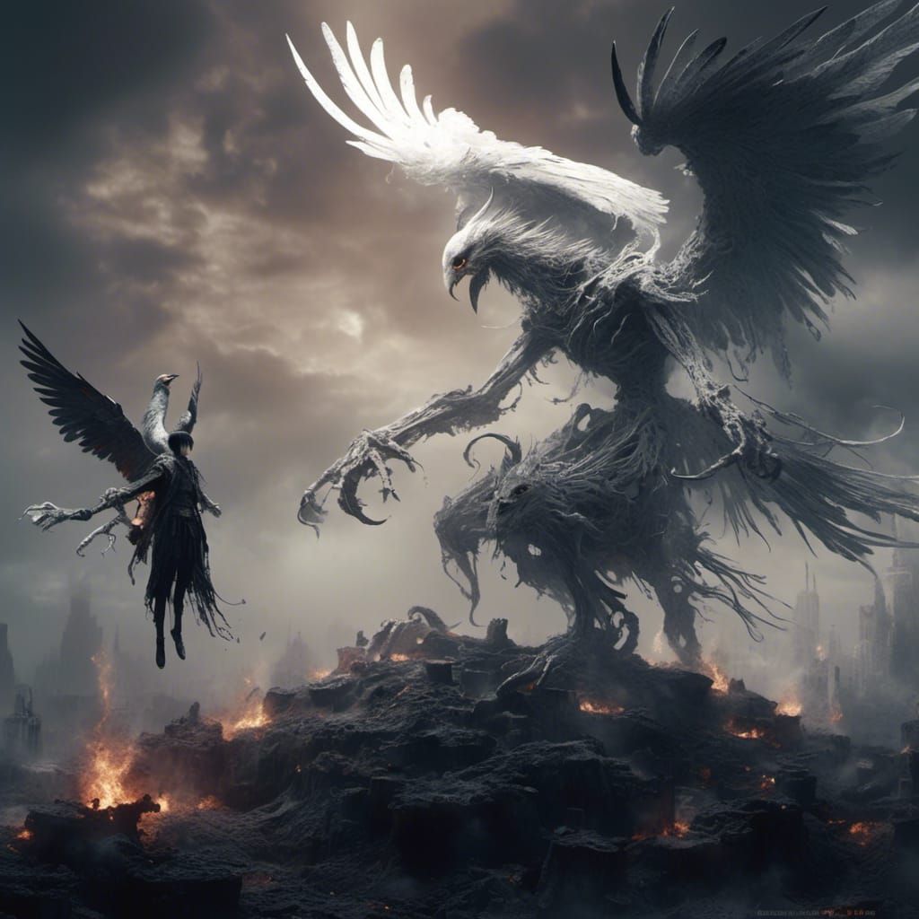 Anthropomorphic Bird-Man Concept Art with Demon Wings