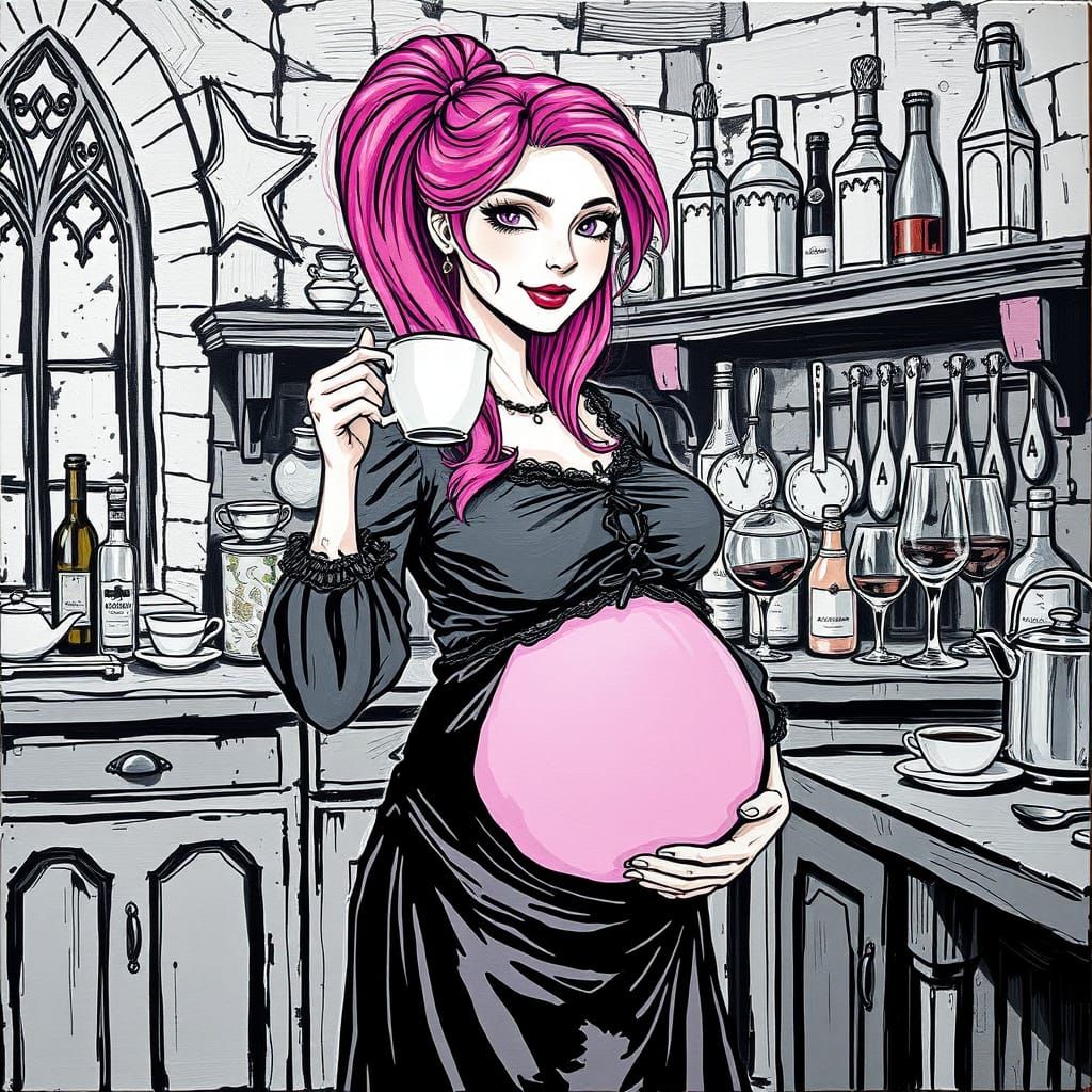 Ethereal Gothic Maternity in Neo-Expressionist Oil Painting