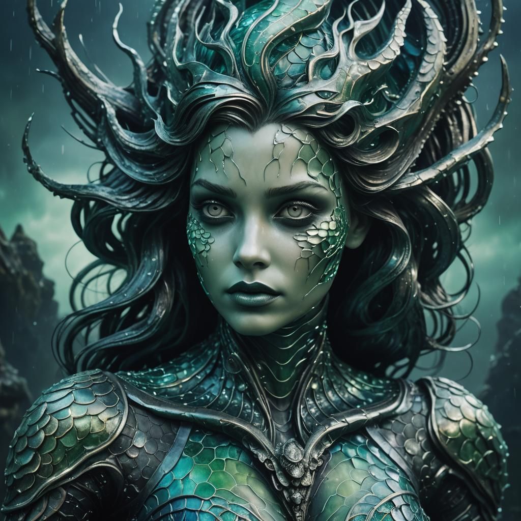 Surreal Biomechanical Mermaid in Dark Gothic Style