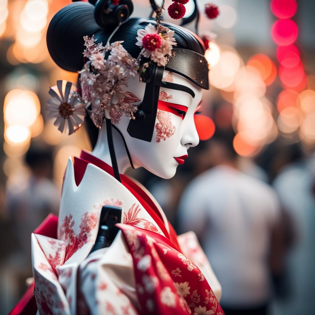 Robotic Geisha Kissing AI: Professional Photography