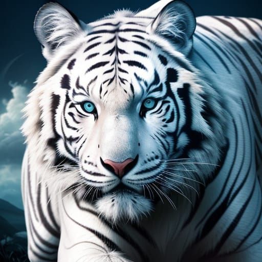 Surreal White Tiger in Dreamlike Moonlight Fantasy