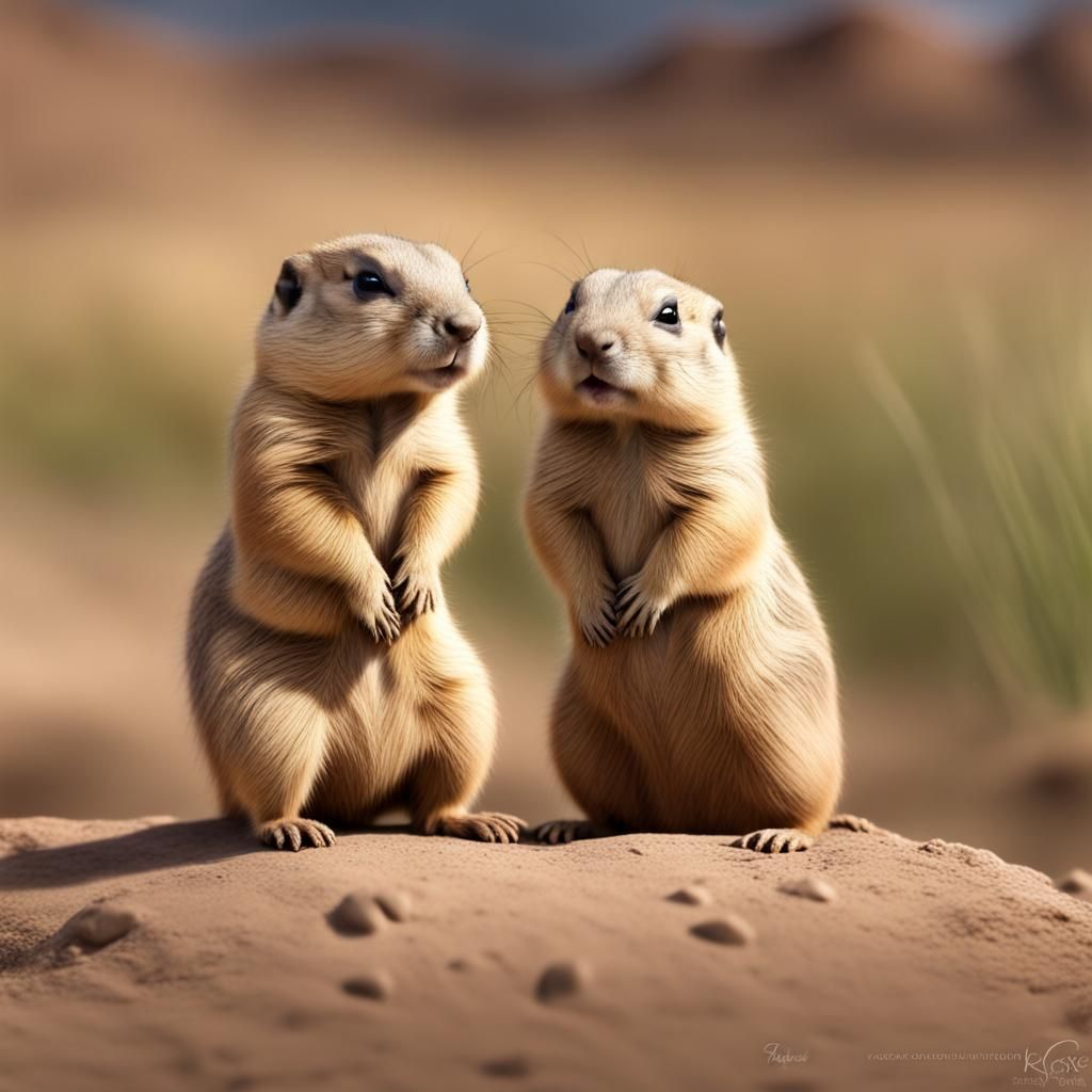 Cute Baby Prairie Dogs in Detailed Matte Painting