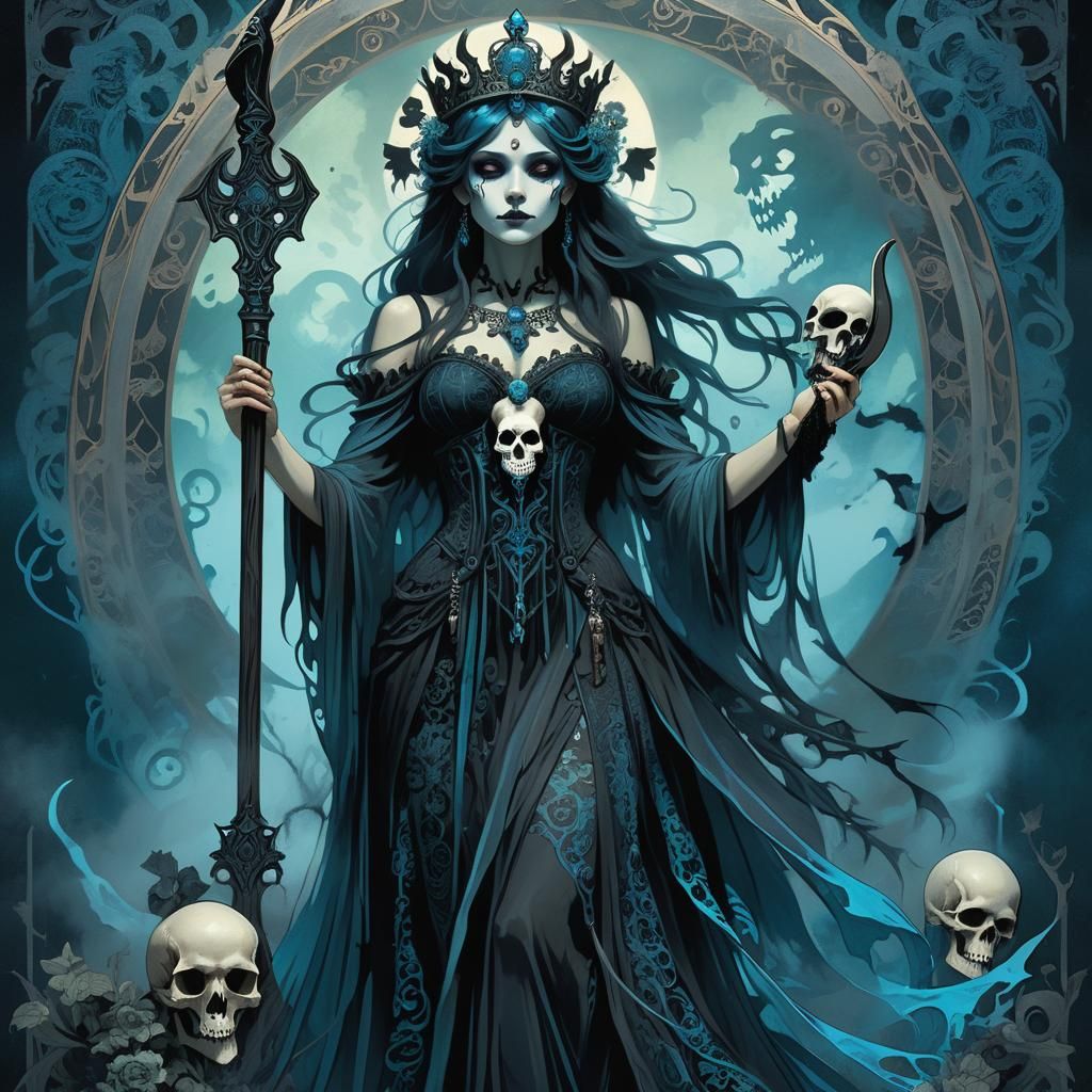 Goddess Hecate in Gothic Art Style with Scythe