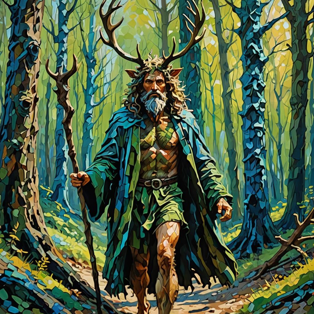 Cernunnos in Wild Forest, Abstract Expressionism Style
