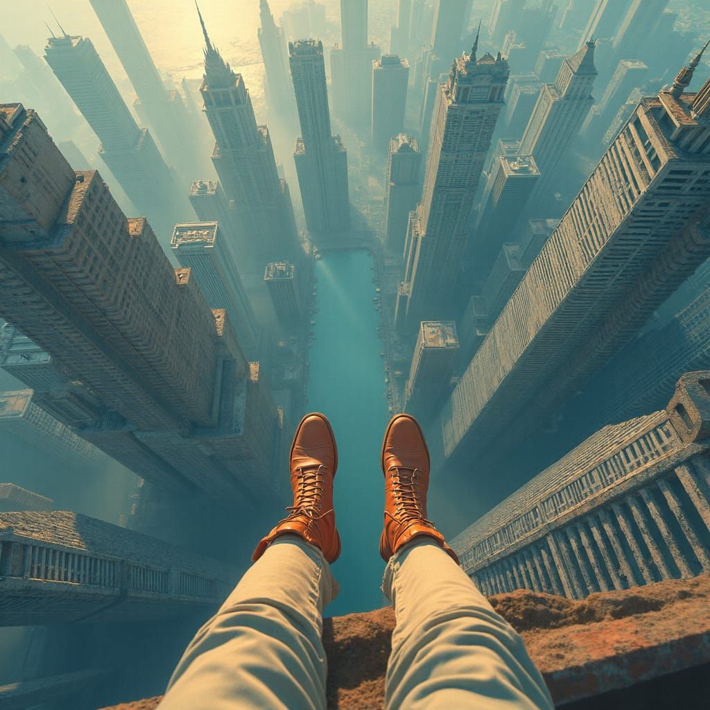 Person Atop Skyscraper in Cinematic Movie Poster Style