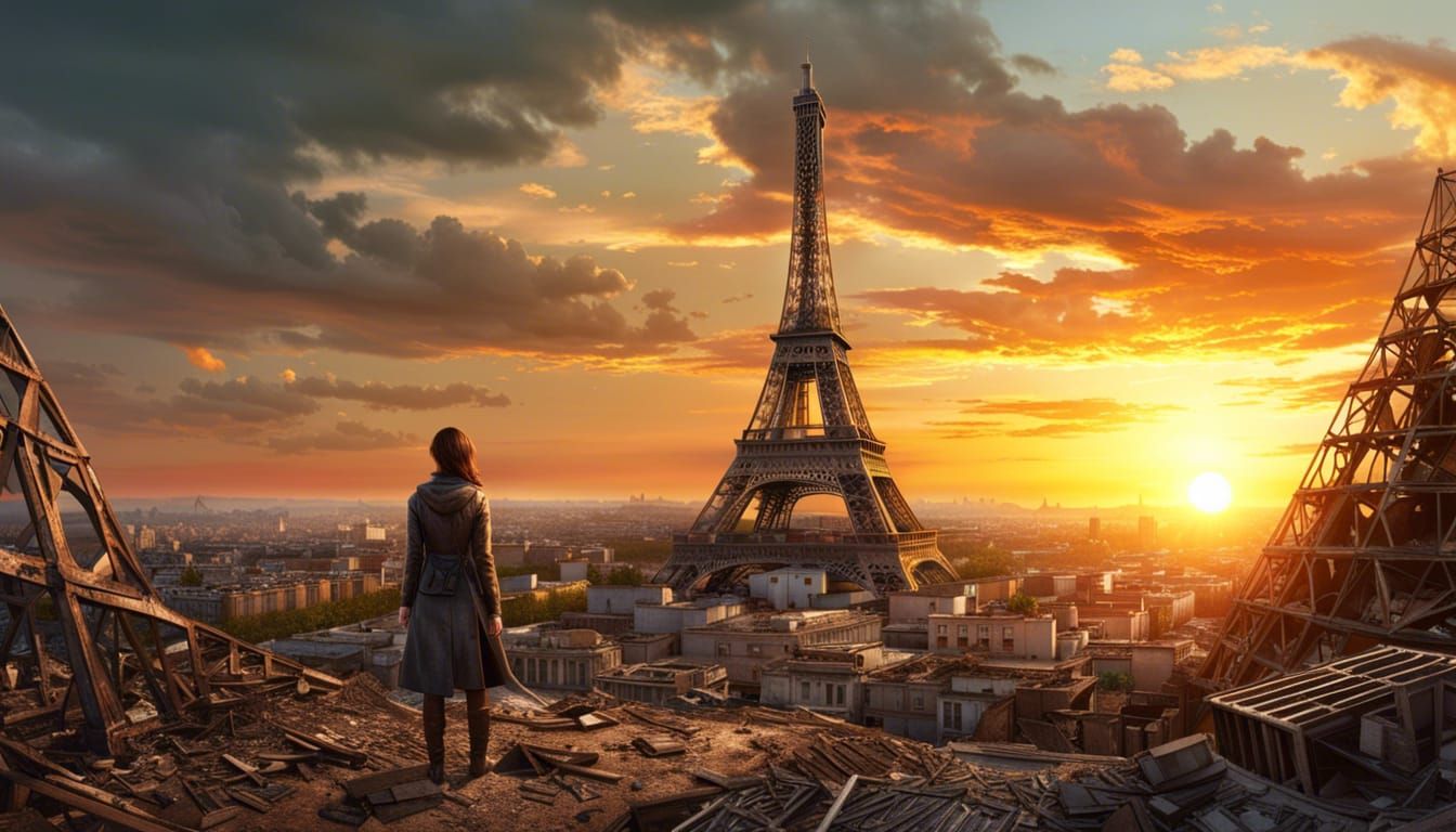 Post-Apocalyptic Eiffel Tower Sunset in Unreal Engine