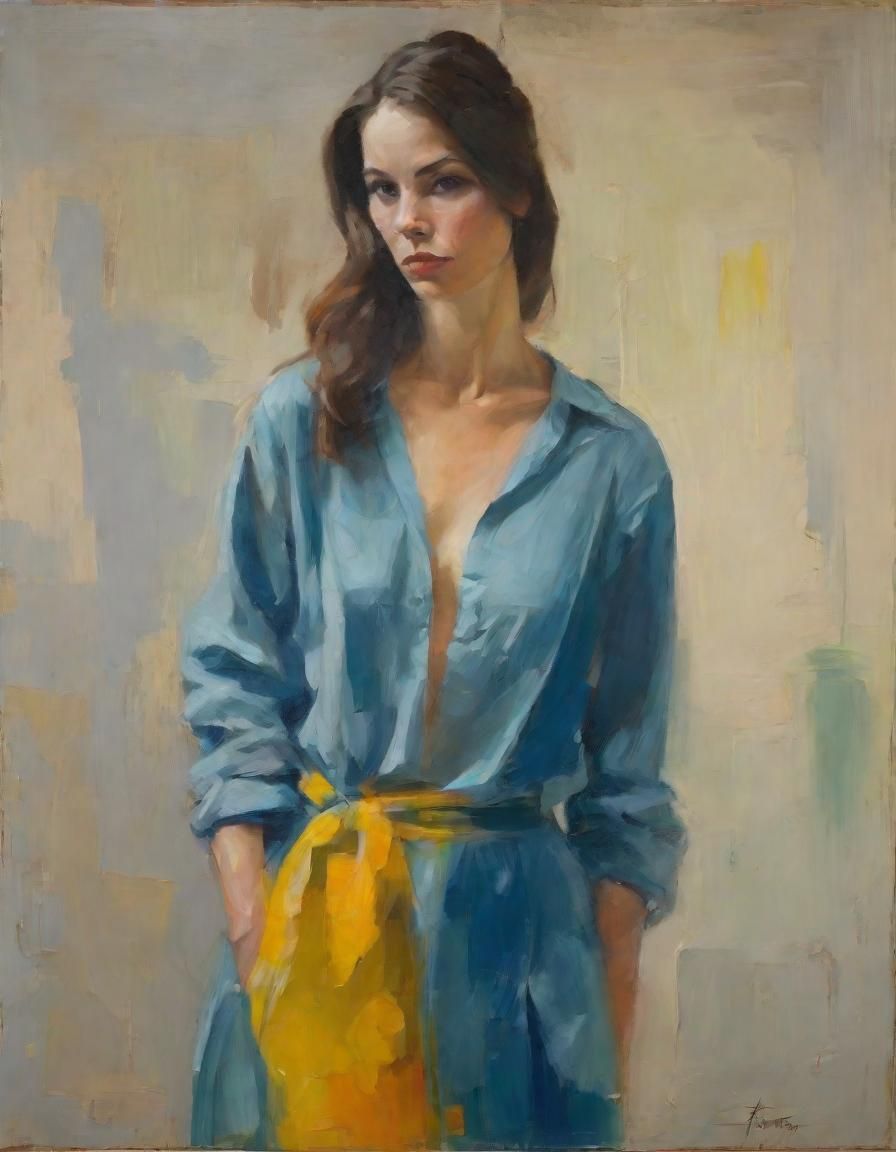 Beautiful Woman Portrait in Fluxus Oil Painting