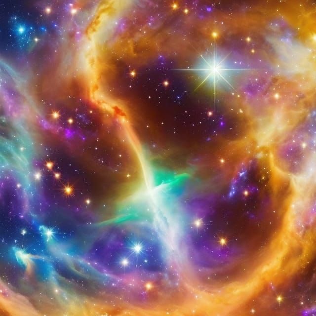 Gorgeous Nebula Galaxy in Starry Space, Art Nouveau