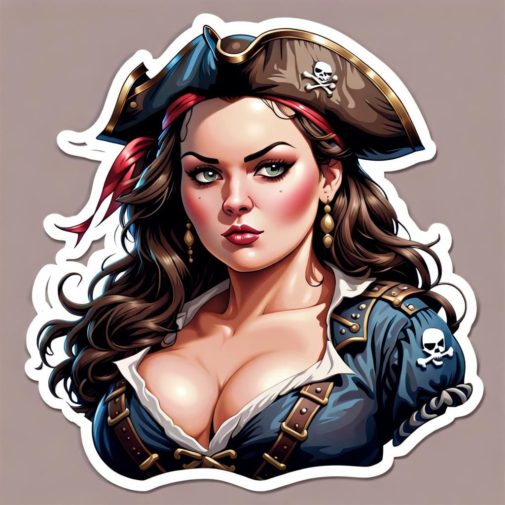 Serious Pirate Emblem in Sticker Art Style