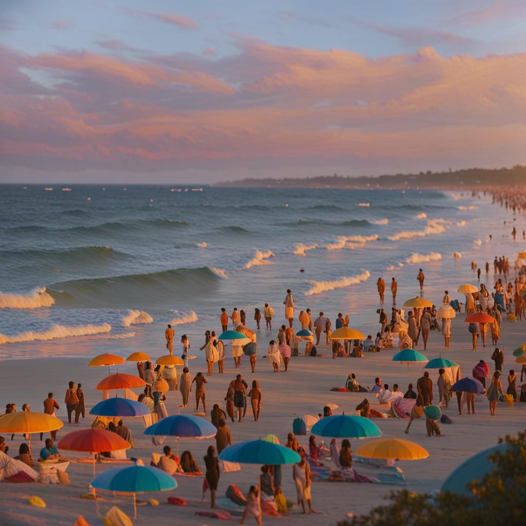 Golden Hour at the Beach: A Triadic Oil Painting