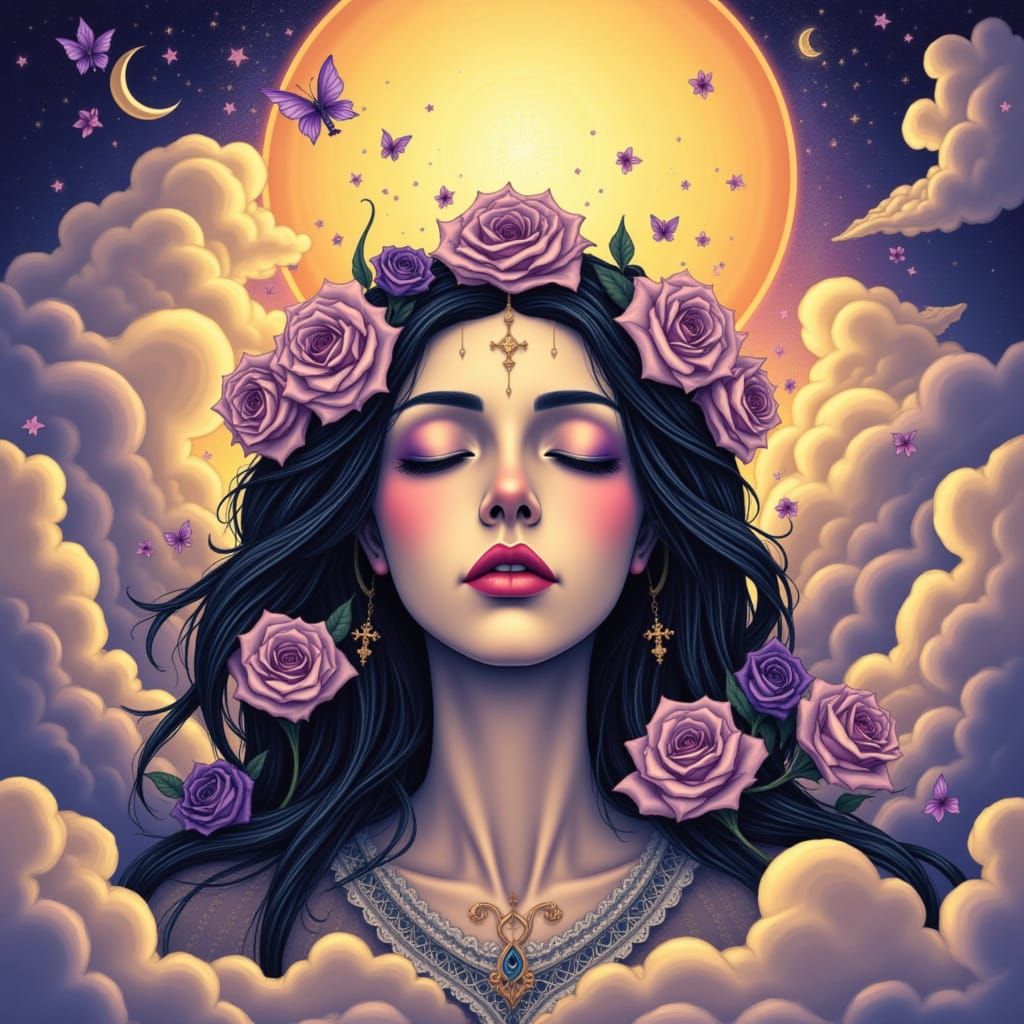 Surreal Woman in Whimsical Dreamscape