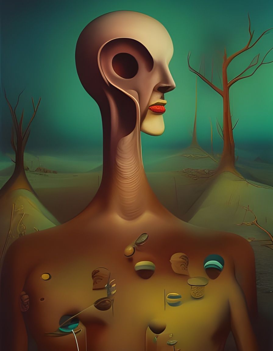 Surreal Head: Homage to Éluard in Oil on Canvas