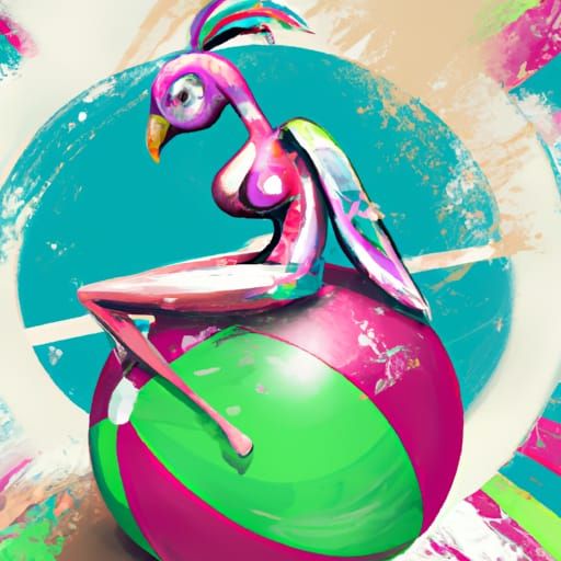 Anthro Bird on Beach Ball in Graffiti Art Style