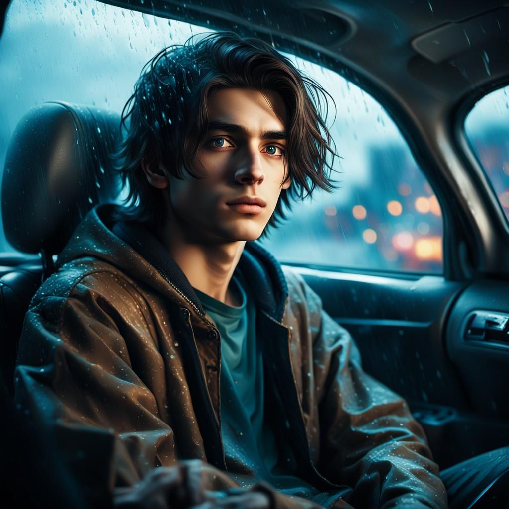 Sixteen-Year-Old Boy in Car: Cinematic Matte Painting