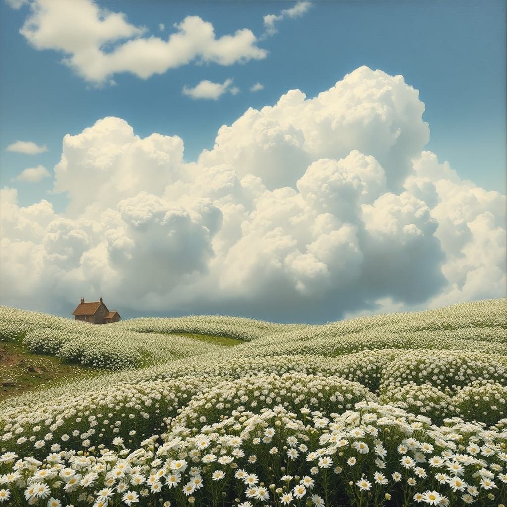 Floral Cloudscape: A Surreal Oil Painting
