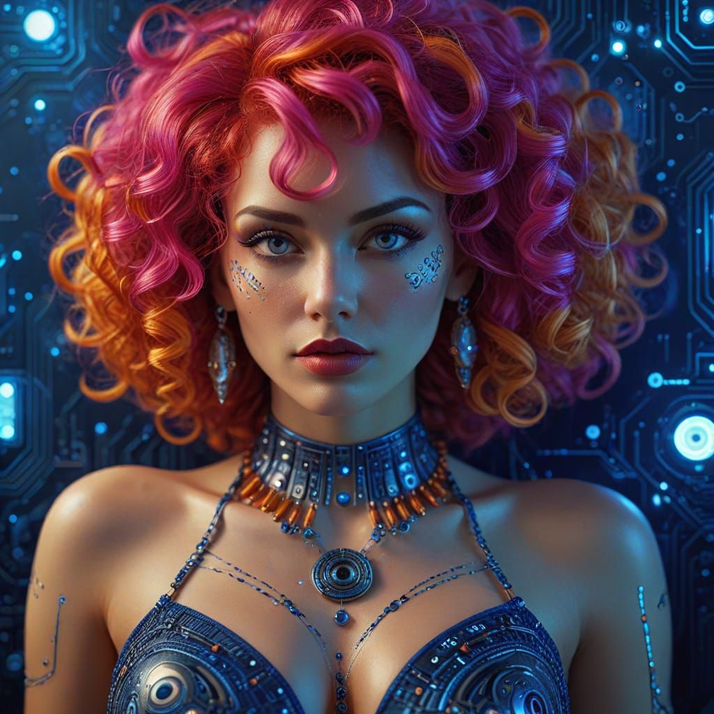 Futuristic Digital Art: Women on Circuit Board