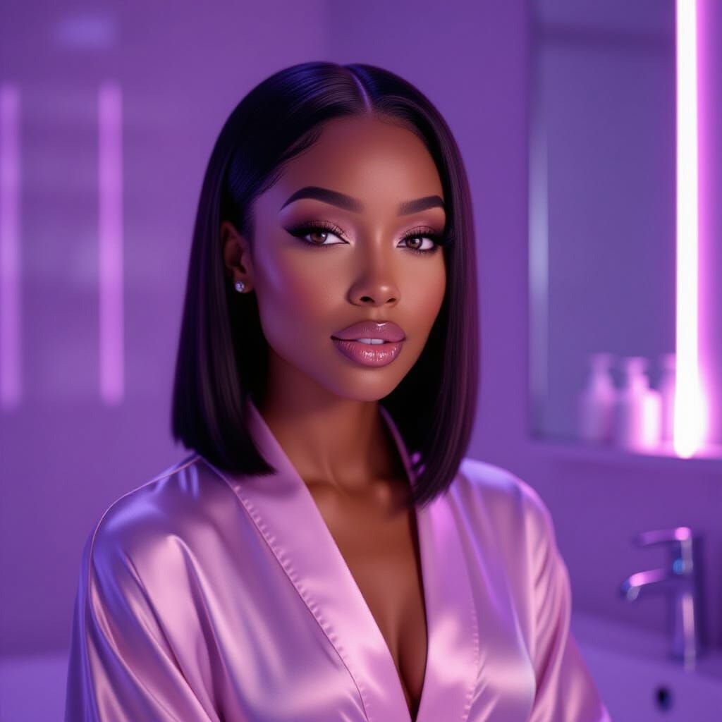 AI R&B Artist Skincare Routine in Purple Light