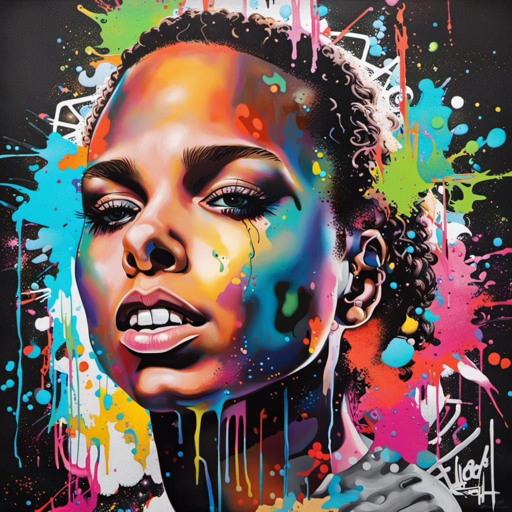 Alicia Keys Portrait in Graffiti Splash Art Style