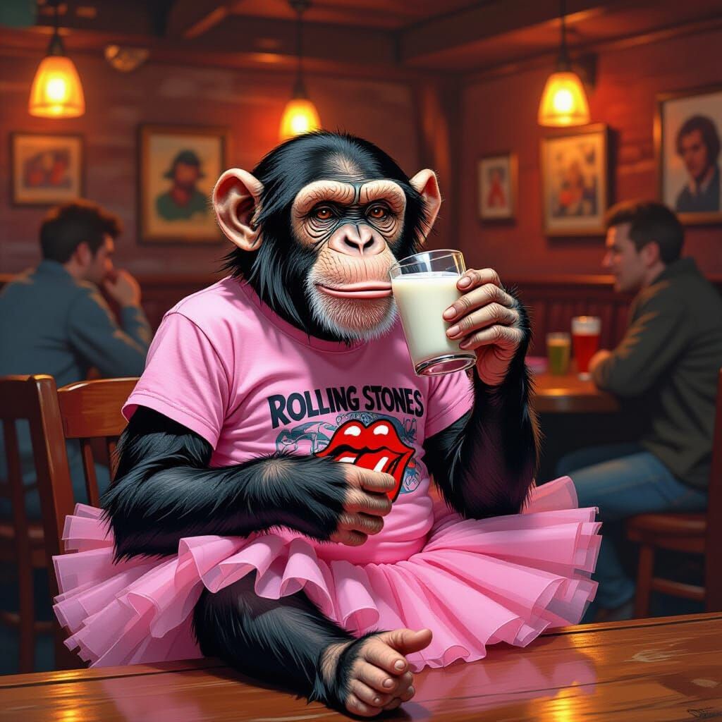 Chimpanzee in Tutu at Pub, Digital Painting