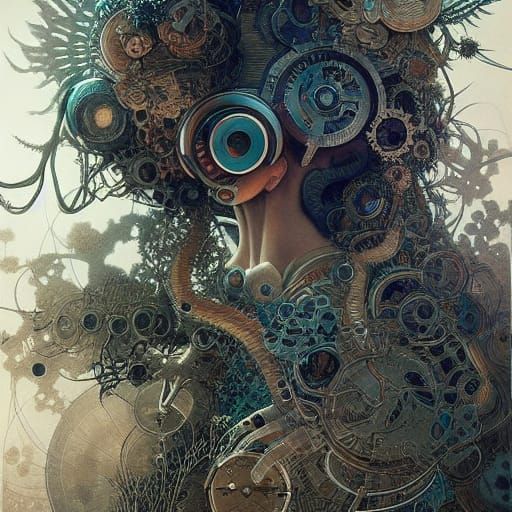 Detailed Clockwork Monster in Tonalist Style