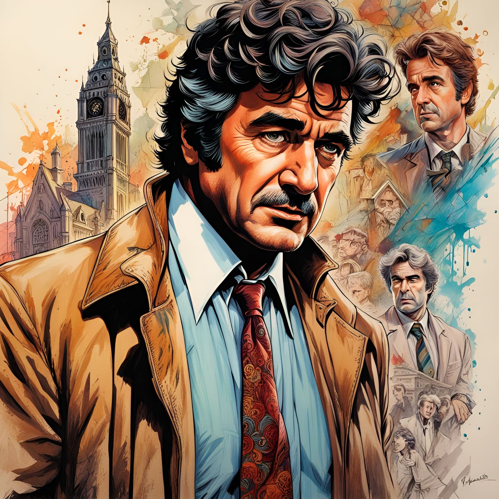 Mr. Columbo Cartoon in Retro Style