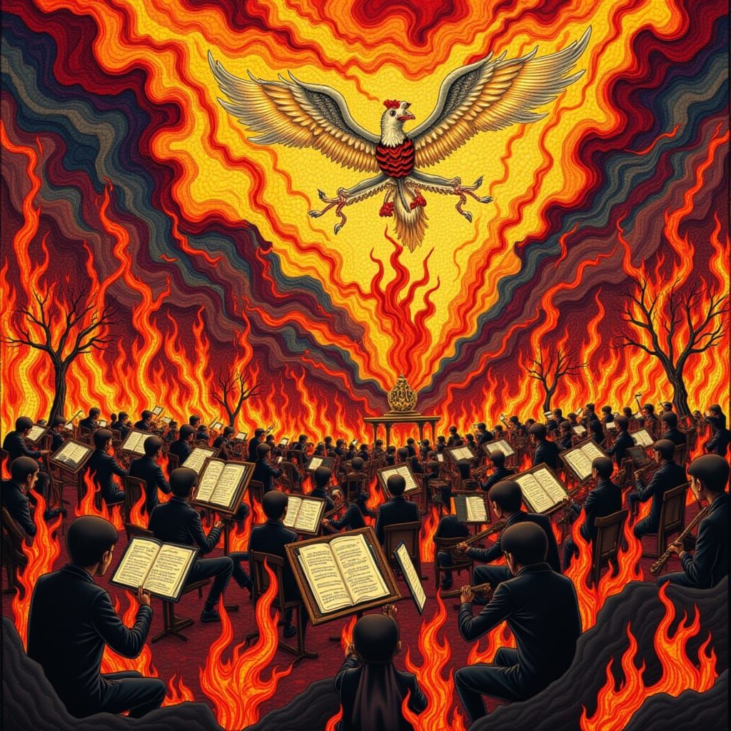 Orchestra Performance in Fiery Abstract Style