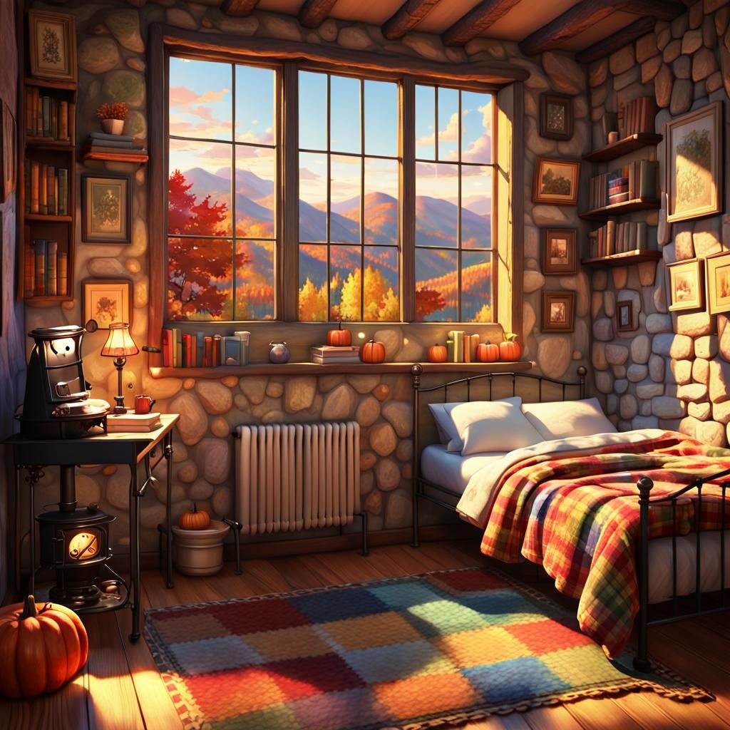 Cozy Anime Room with Warm Autumn Light