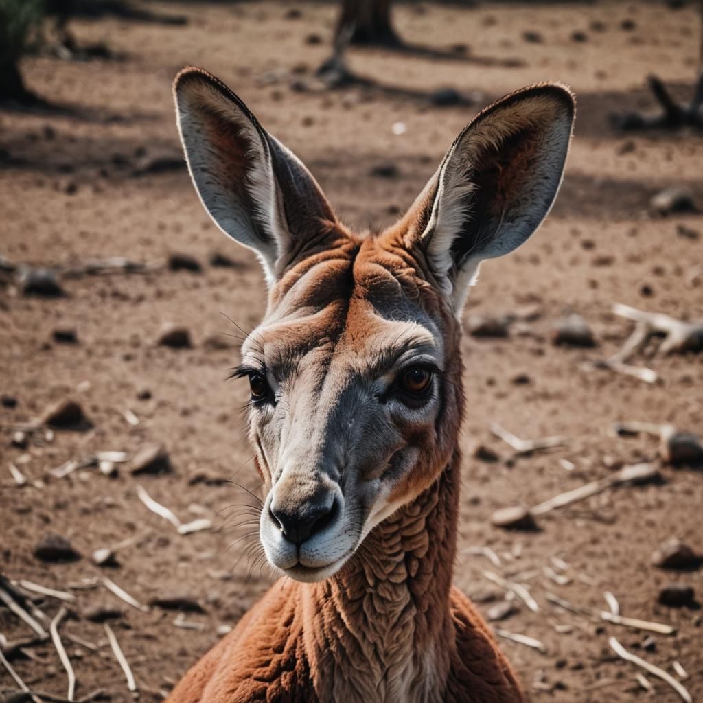 Dramatic Close-Up of a Red Kangaroo Face