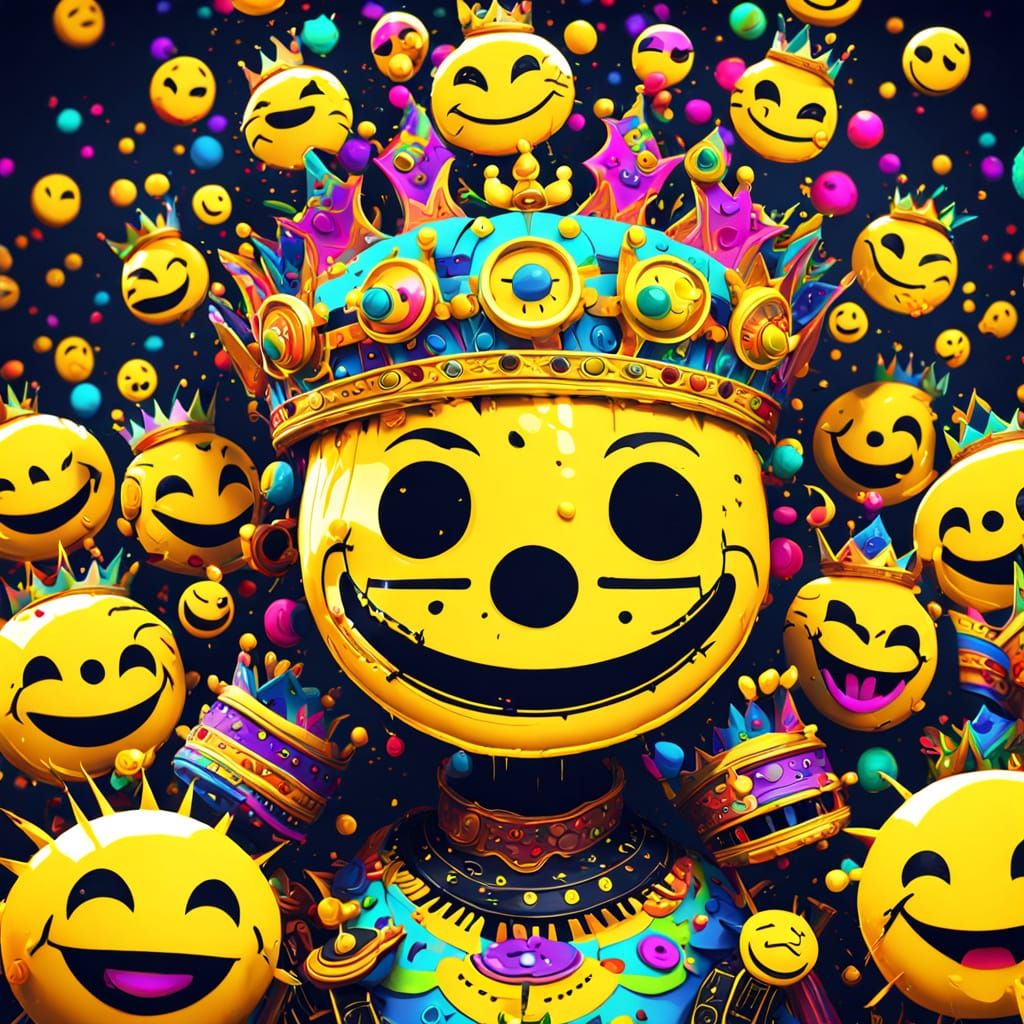 Yama's Smiley Face Crown: Vibrant Digital Portrait