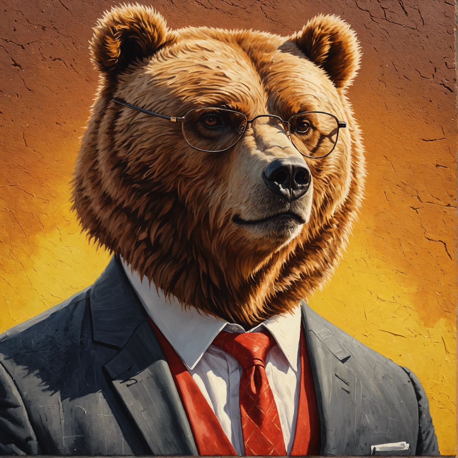 Bipedal Bear in Business Suit: Oil Painting