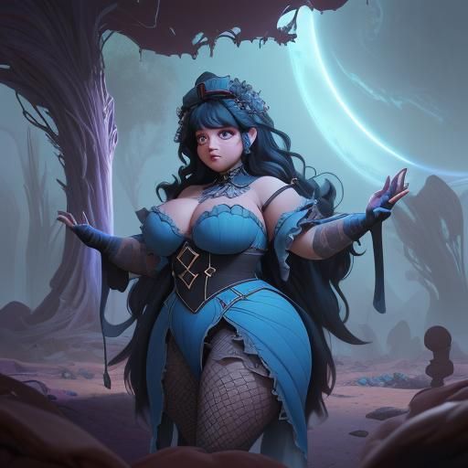 Morbid Gothic Enchantress with Plump Figure