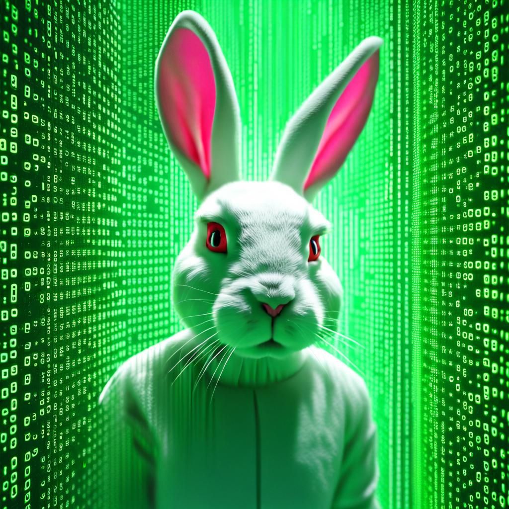 White Rabbit Portrait in Matrix Digital Style