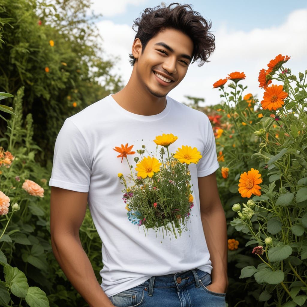 Young Latino Gardener in Vibrant Garden