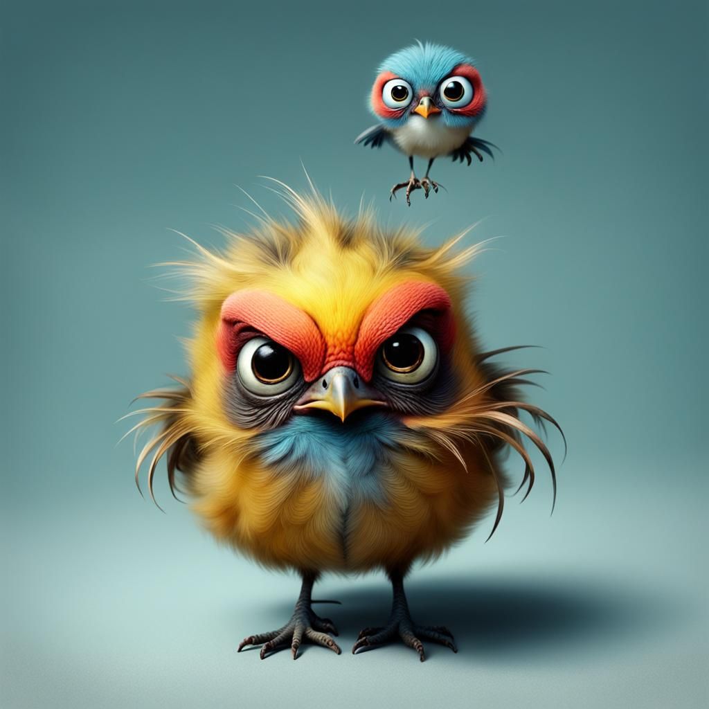 Grotesque Baby Bird in Surreal Landscape