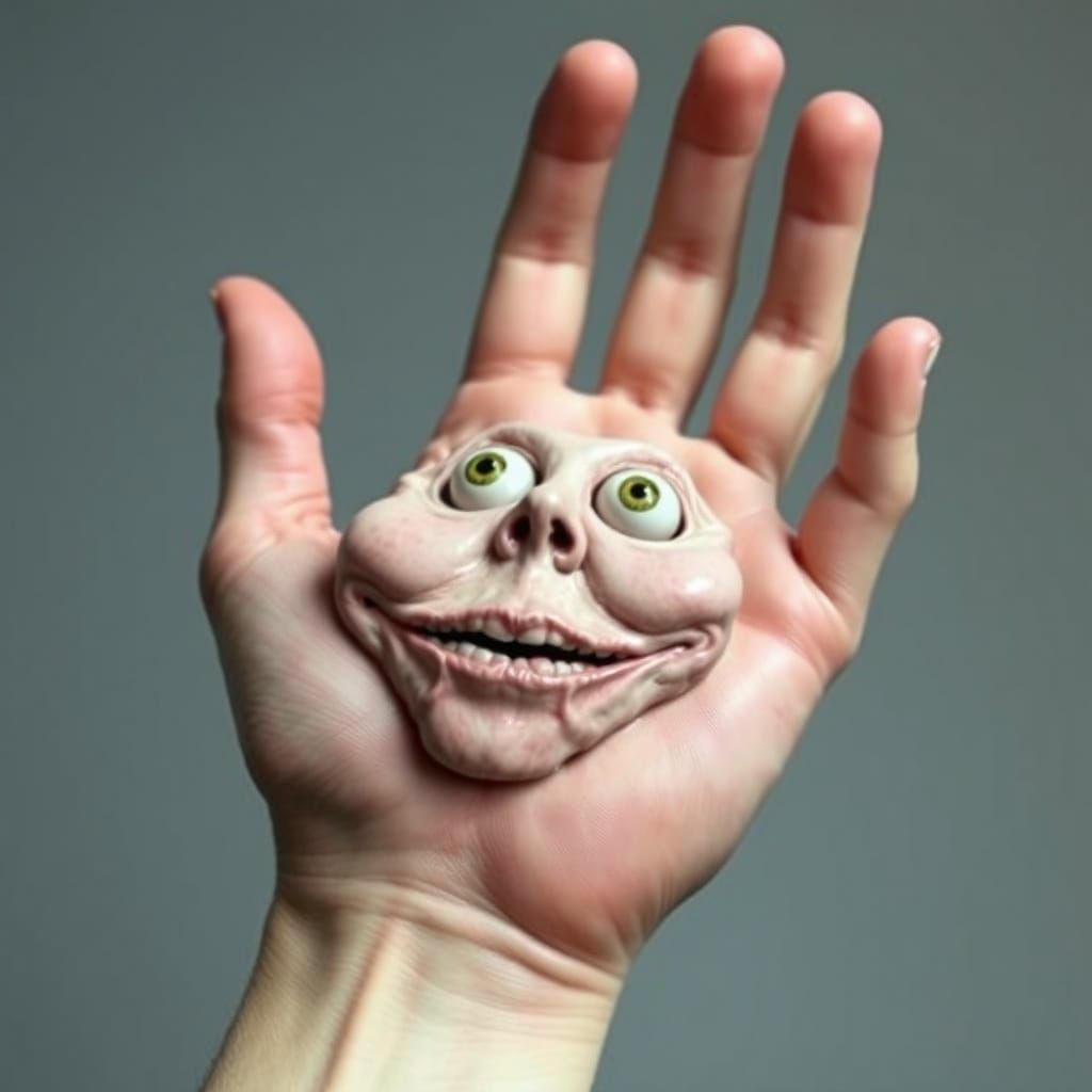 Surreal Hand with Eyes and Mouth Emerging from Flesh in Hype...