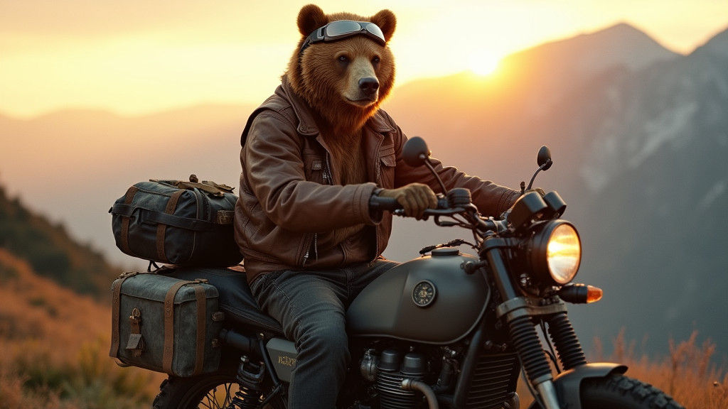 Brown Bear on Motorcycle: Cinematic Adventure