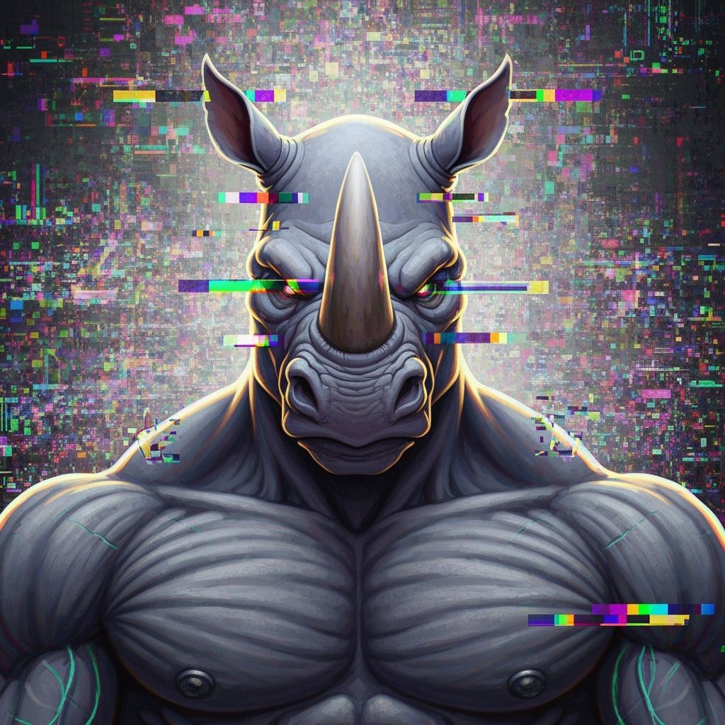 Pixelated Rhinoceros Portrait in Glitch Art Style