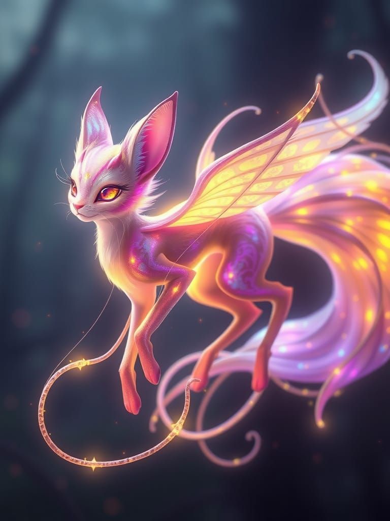 Luminous Fox-Jellyfish Guardian of Dreams in Ethereal Forest