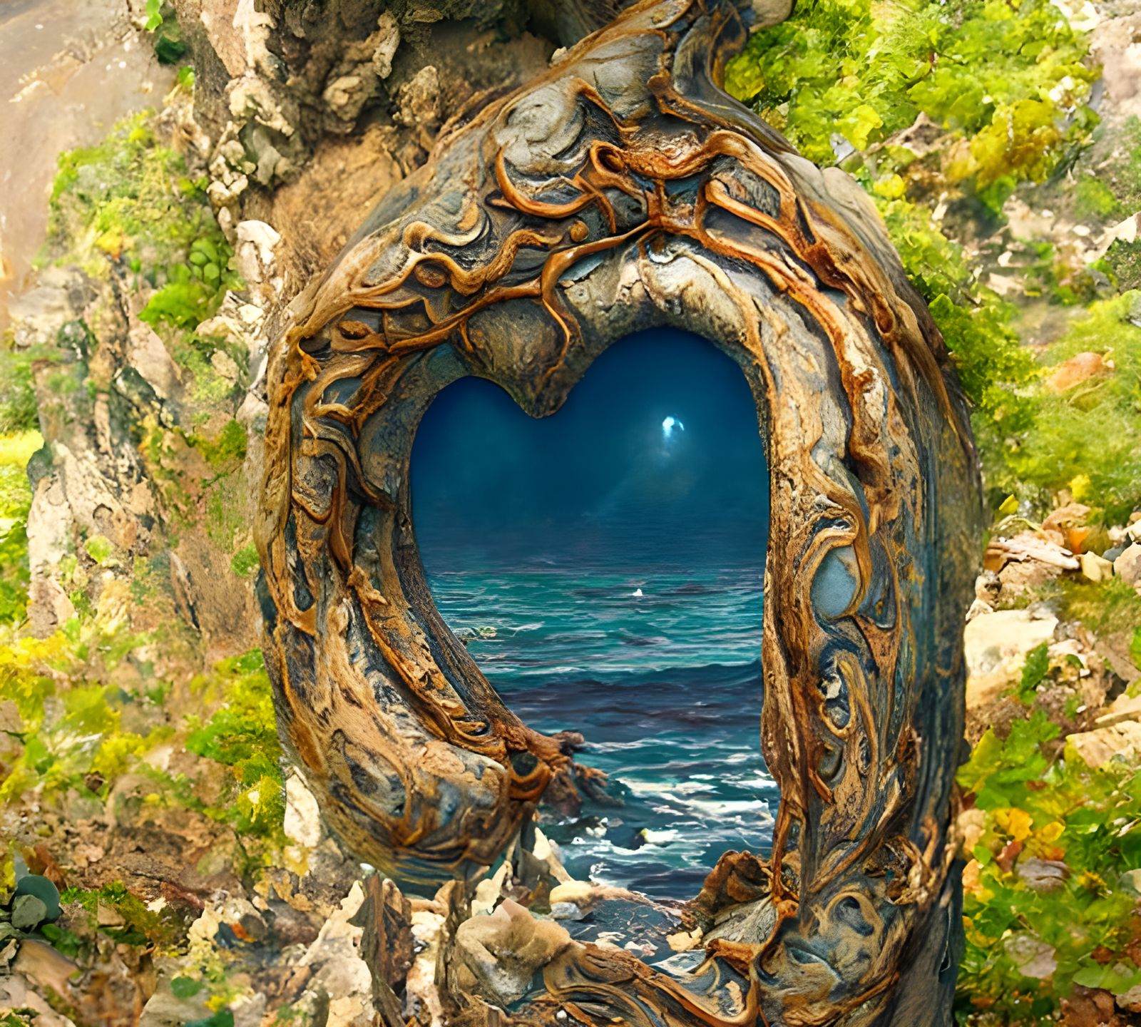 Portal to the sea within a tree.