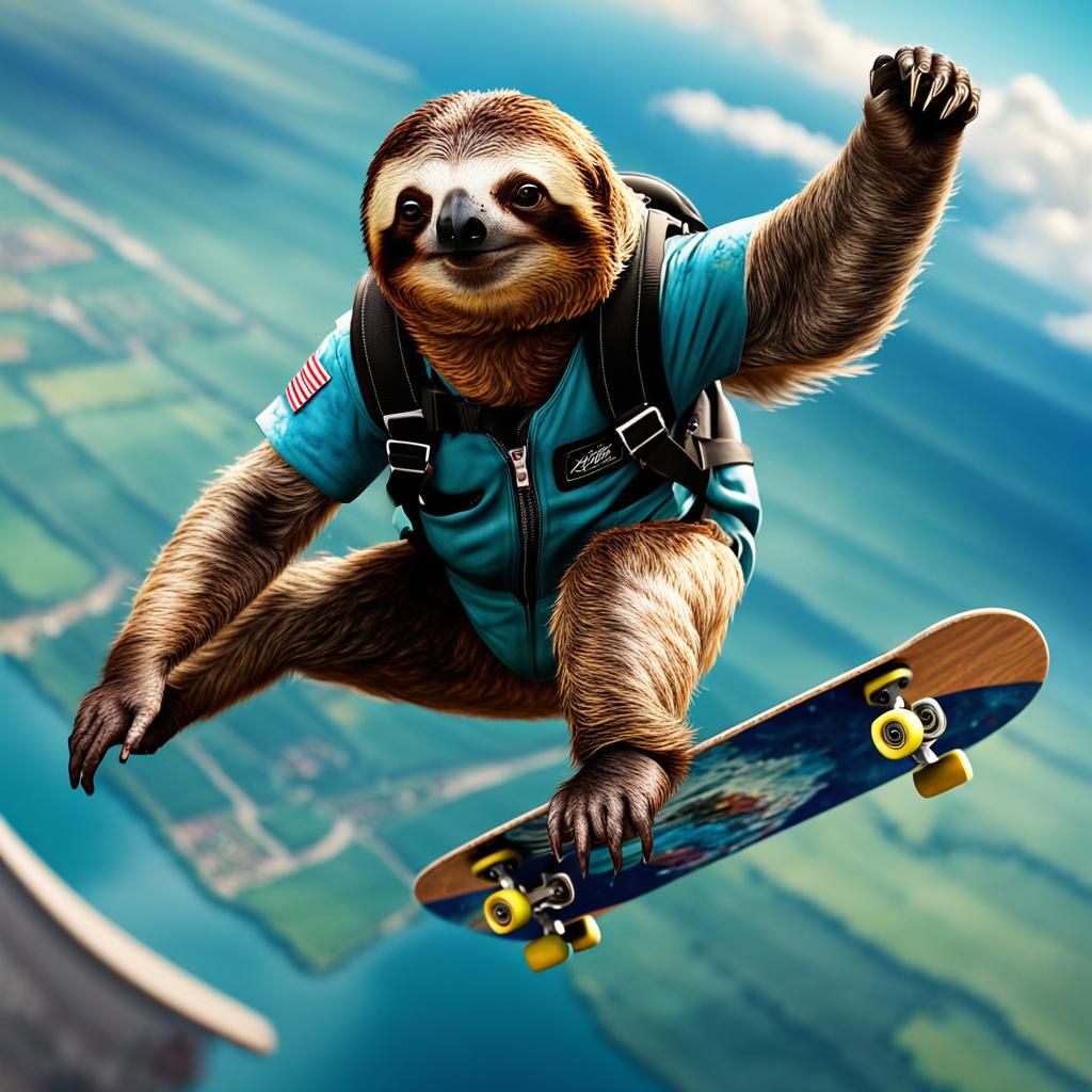 Sloth Skydiving on Skateboard: Digital Matte Painting
