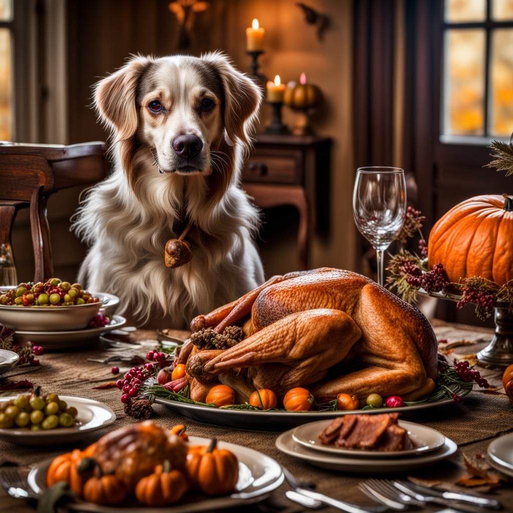 Thanksgiving Feast for Dogs in Hyperrealistic Detail