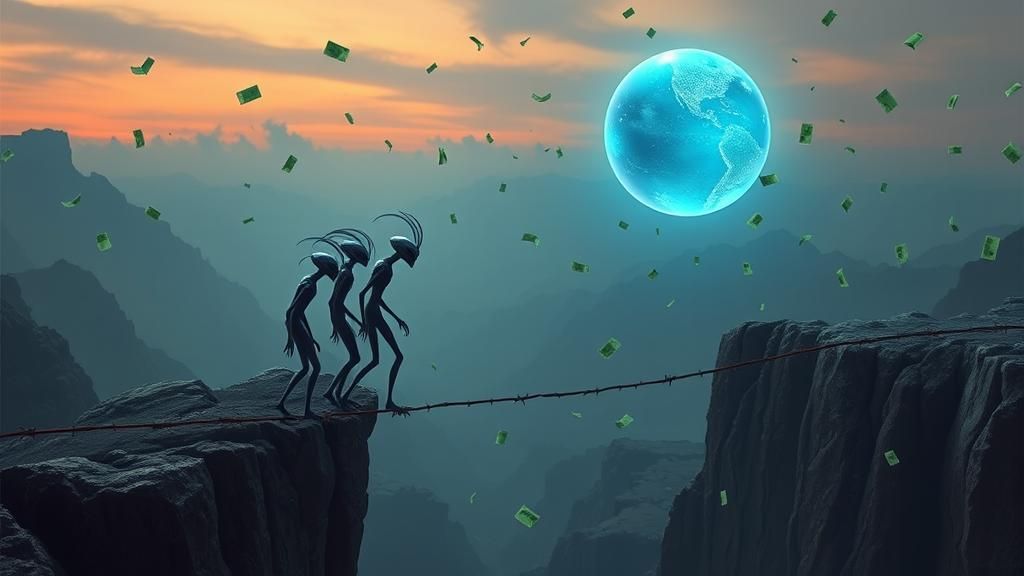 Surreal Gray Aliens in a Magic Twilight Landscape