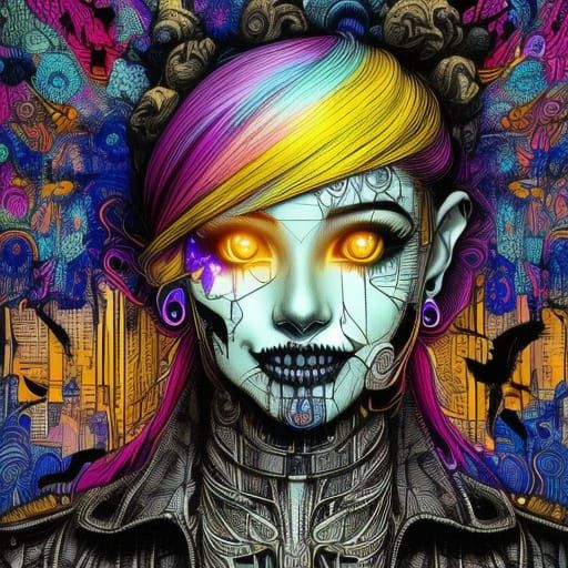 Vampire Silhouette Merging Galaxy with Futuristic Cityscape