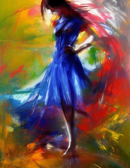 Girl at Forest Edge in Abstract Art Style