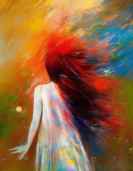 Girl at Forest Edge in Abstract Style