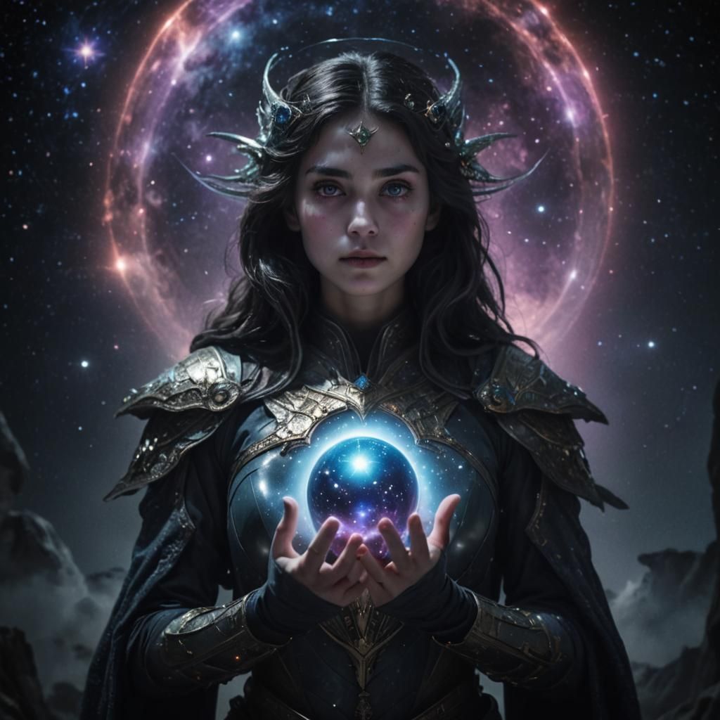 Celestial Lady Holds the Universe: Cinematic Still