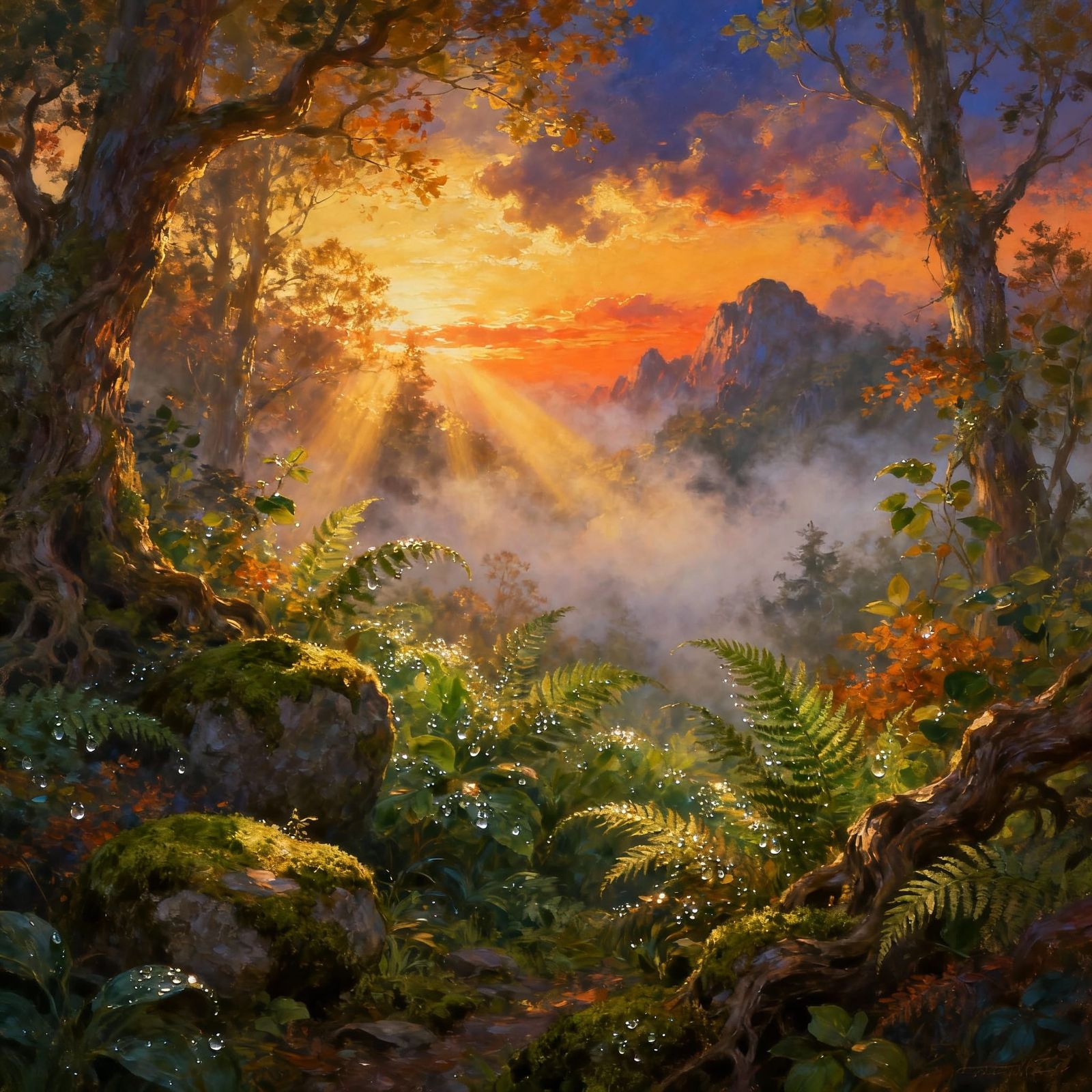 Enchanted Forest Sunrise Digital Painting